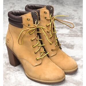 Timberland Tillston Wheat Nubuck Lace Up Heeled Ankle Boots Womens Size 8.5